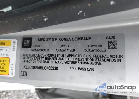 2020 Chevrolet Spark Fwd 1Lt Automatic from USA, damaged, VIN KL8CD6SA6LC465338